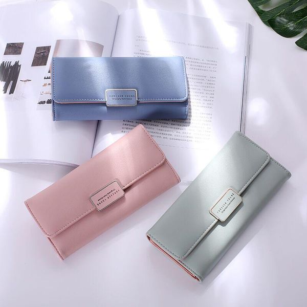 

wallets 2021 style women's wallet long simple fashion large capacity multi card bit buckle leather, Red;black