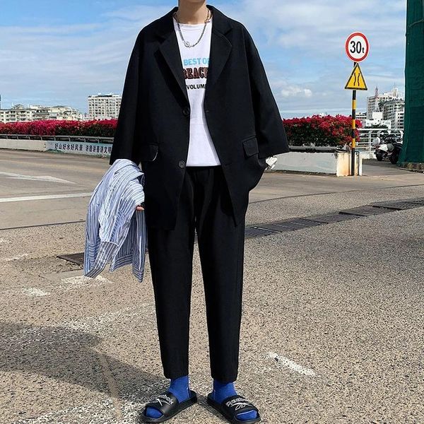 

men's suits & blazers spring suit set hong kong style fashion handsome solid color loose casual, White;black