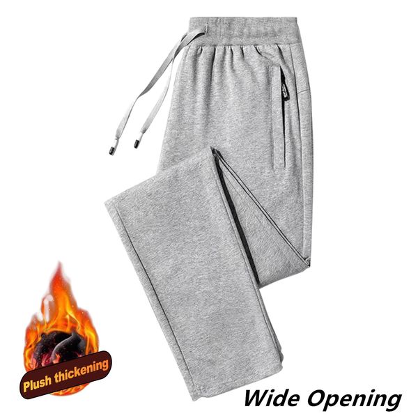 

men fleece warm cargo pants solid color pockets loose plush thermal drawstring trousers for spring autumn winter sports outwear, Black
