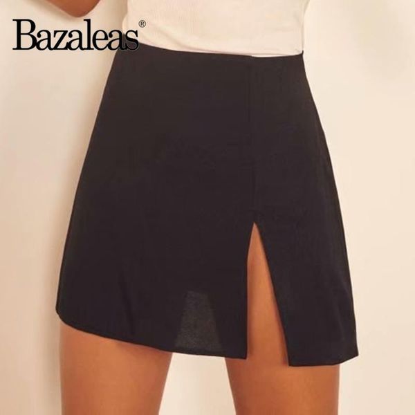 

bazaleas vintage black split short skirt slim women a-line harajuku mini elegant bottoms skirts