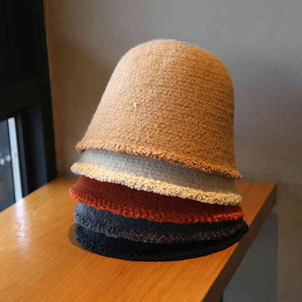 

autumn and winter rough edge bucket hat solid color face small knitted basin hat leisure beggar fisherman accessories black friday, Blue;gray