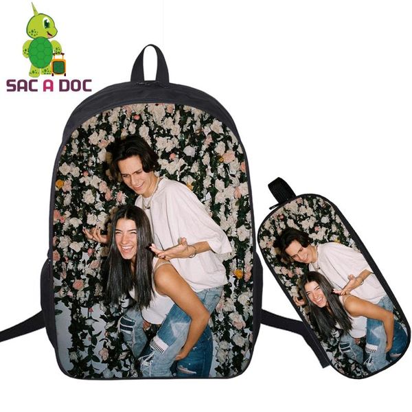

backpack mochila the hype house charli damelio women kids school bags for teenage girls pencil case 16 inch double layer bagpack
