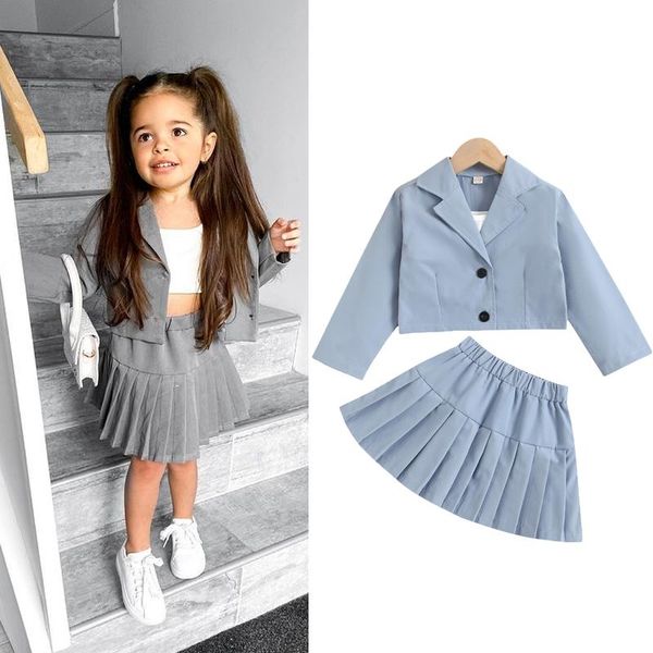 

clothing sets fashion girls preppy style clothes 3pcs solid single breasted blazer jacket +vest+pleated skirts 1-6y, White
