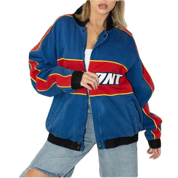 

women's jackets autumn/winter 2021 fashion baseball uniform women lapel letter printed splicing long sleeve casual loose thicken zipper, Black;brown