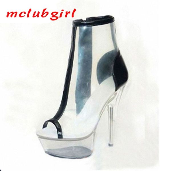 

mgirlclub nightclub stage performance mouth short boots 15cm super high heel anti-water platform transparent boots lyp 210507, Black