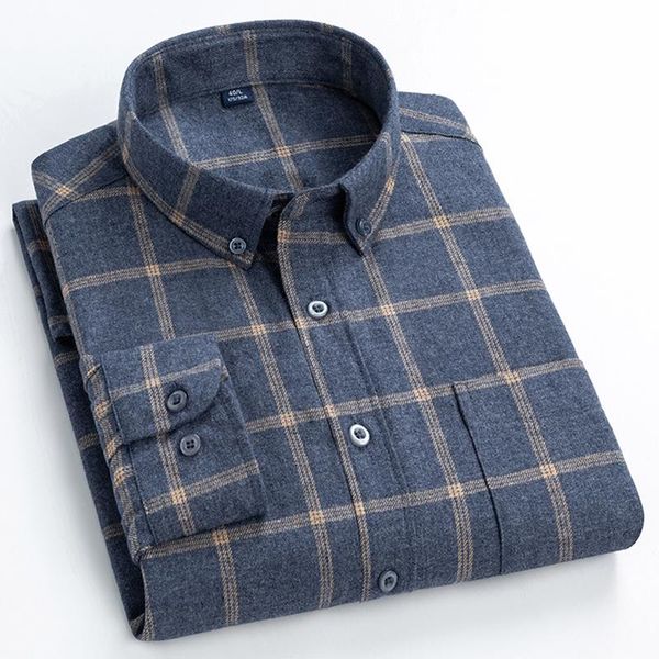 

men's casual shirts fashion brushed flannel plaid button-down single patch pocket long sleeve standard-fit thick gingham shirt, White;black