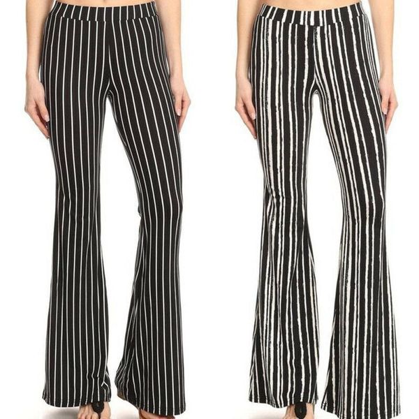 

women's pants & capris striped print elegant harajuku high waist trousers ladies casual office women streetwear pantalones de mujer, Black;white