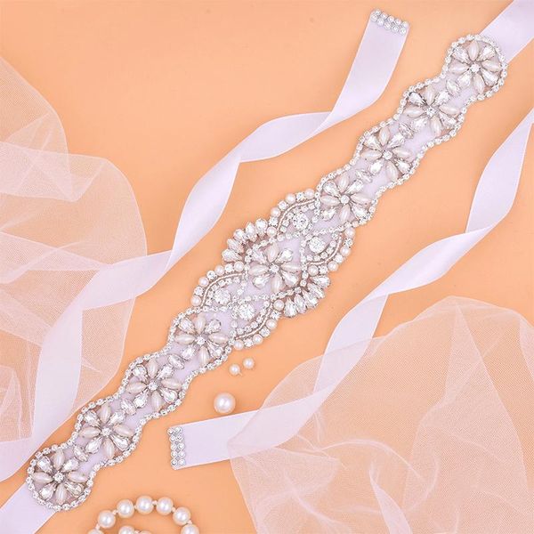 

wedding sashes rhinestones pearls dress belt white satin 21 colors handmade for woman accessories 2021
