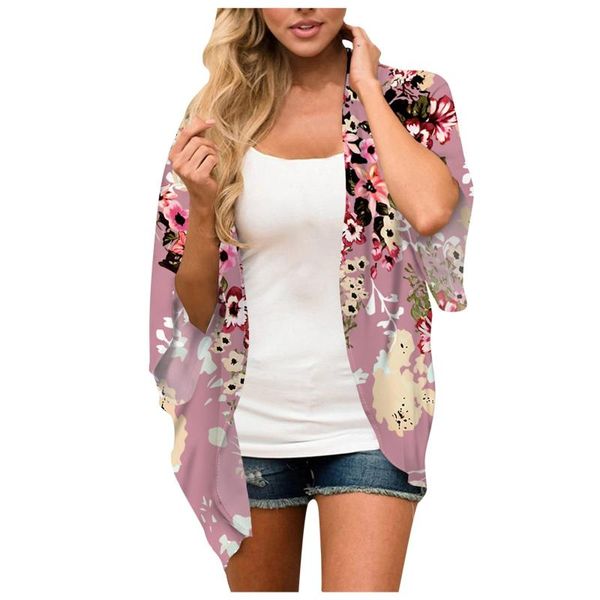 

women's swimwear flowers print womens shirt cover up puff sleeve cardigan loose kimono beach blouse coat cover-ups 2021 fashion women, White;black