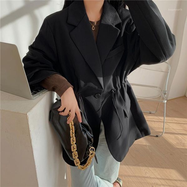 

women's suits & blazers women black brown oversized blazer lapel long sleeve loose fit jacket fashion tide spring autumn 2021, White;black