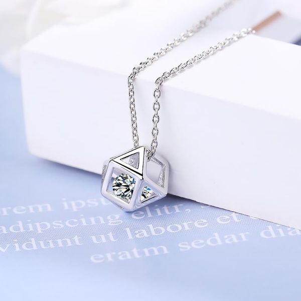 

pendant necklaces cubic zirconia love cube pendants necklace for women trendy korean fashion neck jewelry sweater chain gift girls, Silver