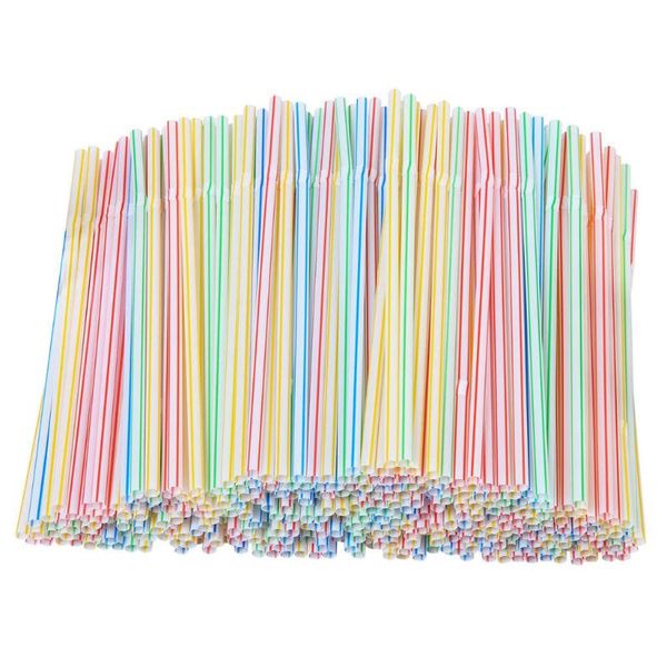 

drinking straws 200pcs plastic 8 inches long multi-colored striped bedable disposable party multi colored rainbow straw
