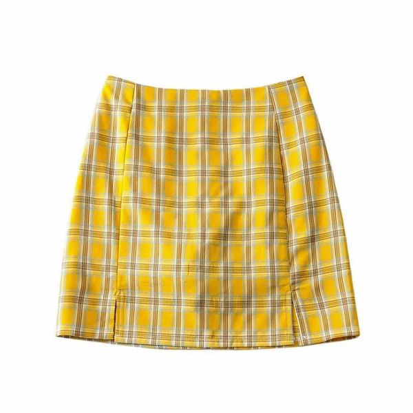 

skirts plaid skirt yellow pencil streetwear vintage elegant high-waist korean womens harajuku, Black