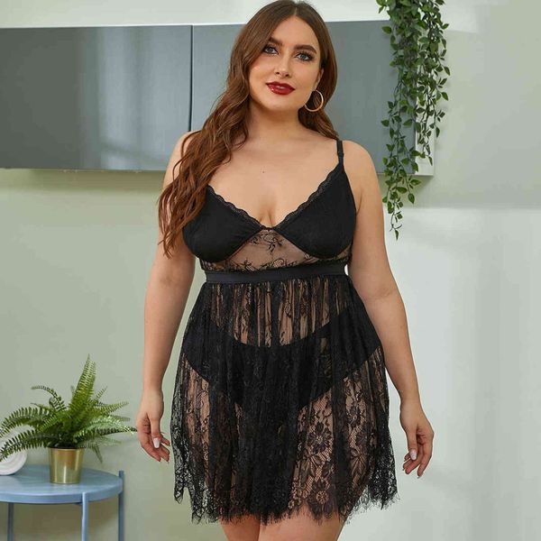 

lingerie plus beauty modena 2021 large lace women' casual nightdrs 6770, Red;black