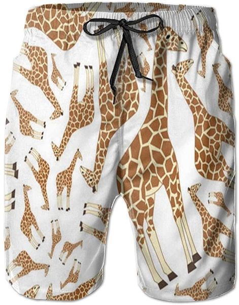 

men's beach shorts swim trunks big and small giraffe board with pockets, White;black