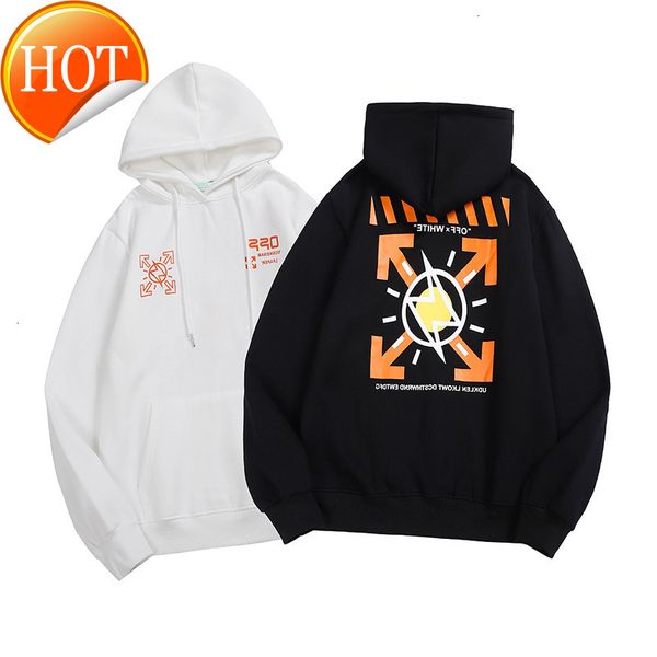 

and 2021 new autumn winter off co bred lightning arrstyle pattern plush hoodie for men women, Black