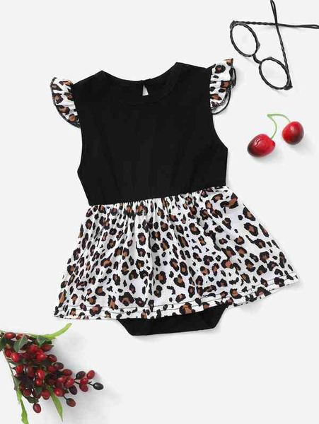 

baby 1pc leopard print ruffle trim combo bodysuit dress she, Red;yellow