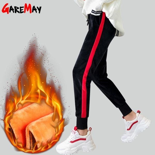 

women's sweatpants and joggers winter women harem warm red white striped long velvet sports female 210428, Black;white