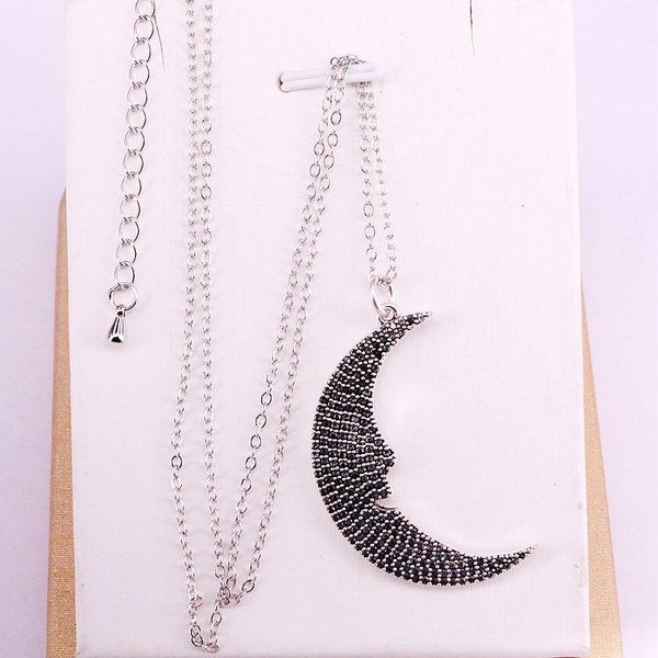 

pendant necklaces 6pcs, antique silver color micro pave cz crescent moon pendants fashion jewelry necklace elegant vintage gift for women me