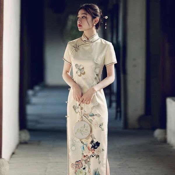 

ethnic clothing traditional chinese cheongsam for women print flower slim evening party vintage handmade button qipao vestidos size s-x, Red