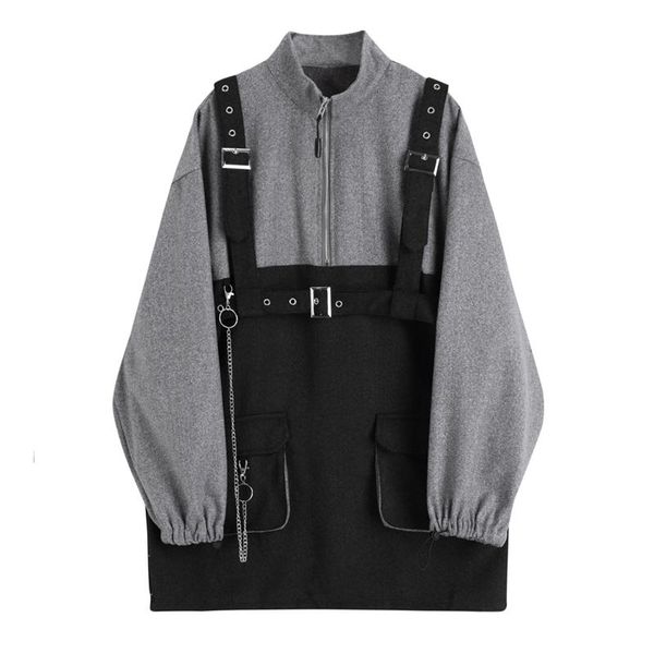 

casual dresses vintage long sleeve streetwear gothic two piece dress women's punk harajuku style strappy midi fall 2021, Black;gray