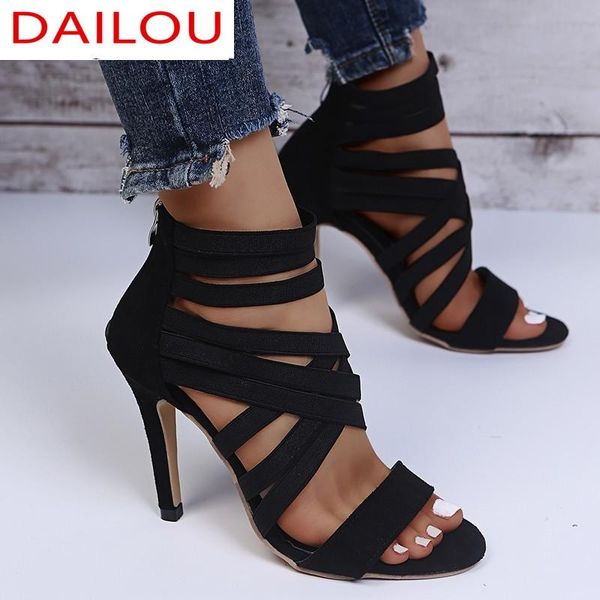 

women's shoes summer comfortable walking sandals fashion open toe plus size high heels wedge heel zipper, Black