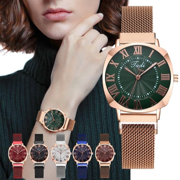 

wristwatches tadi brand women magnet buckle roma watches luxury ladies classic quartz analog for gift clock, Slivery;brown