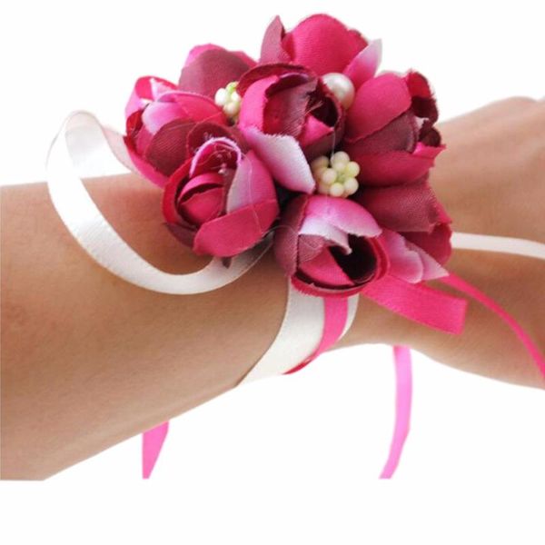 

artificial flowers girl brides wrist corsages wedding atificial flower emulation pearl ( red wine ) fx481-4 decorative & wreaths