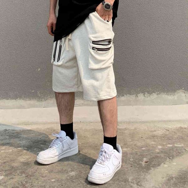 

men's shorts harajuku casual joggers terry load of solid men's shorts hip hop pocket oversize baggy summer short loose cord five p, White;black