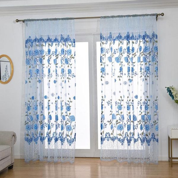 

curtain & drapes home office peony pattern printing thin window tulle pole style