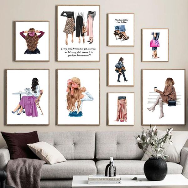 

paintings high heels bow coffee cool girl fashion nordic posters and prints wall art canvas painting pictures for living room decor