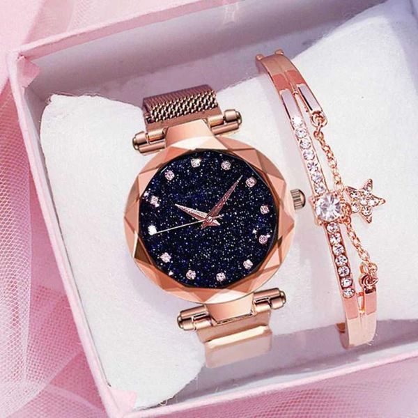 

wristwatches simple 2021 diamond luxury women watches starry sky rose gold magnet mesh band rhinestones quartz wristwatch ladies female watc, Slivery;brown