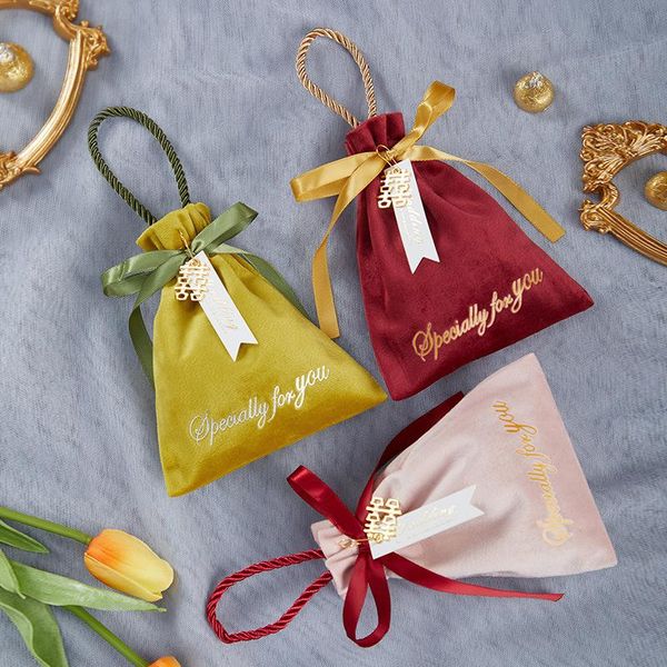 

gift wrap 10pc luxury velvet bags with ribbon leaf flannel pouches christmas birthday party cooike candy drawstring bag for packaging