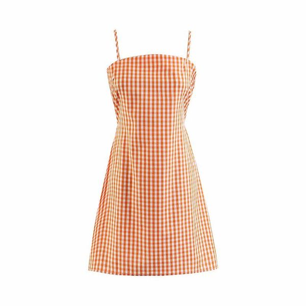 

vintage one word neck strap women dress fashion sweet plaid short slim 3 colors chic female mini dresses vestidos mujer 210507, Black;gray