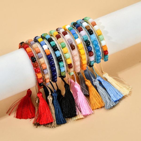 

charm bracelets long tassel boho handmade glass beads braided lucky rope bracelet & bangles for women pulseras mujer, Golden;silver