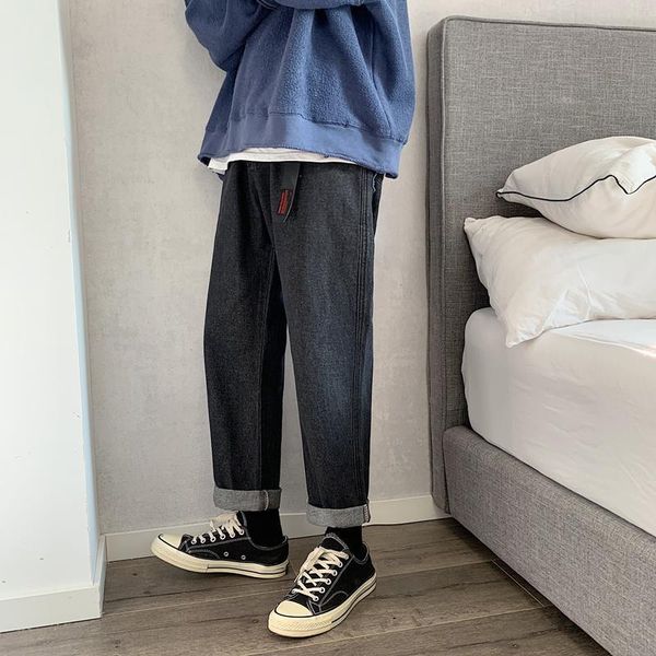 

Denim Mens Loose Wide Leg Pants Casual Streetwear Summer Fashion Trousers Mens Solid Large Pocket Ankle Length Jeans Plus 5XL, Black