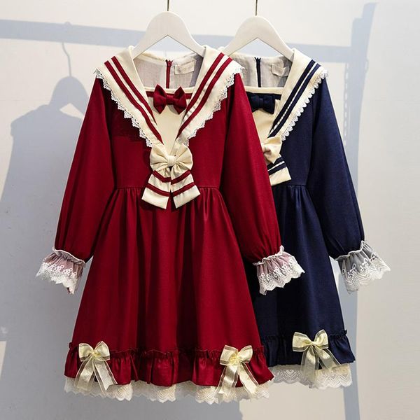 

girl's dresses girls lolita 2021 autumn princess dress cotton children vestidos long sleeve cute kids clothes 6 8 10 12 years, Red;yellow