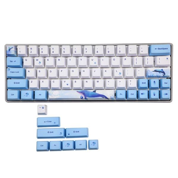 Whale Dye-Sublimation Mechanical Cute Keycaps PBT OEM Profile Keycap GH60 GK61 GK64 Keyboard