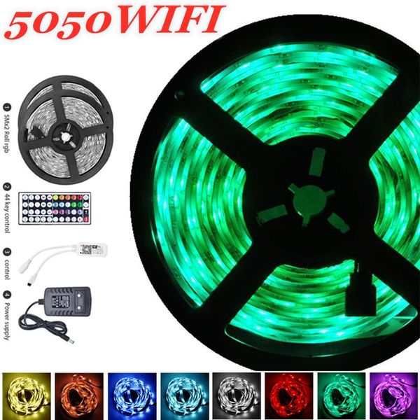 

strips wifi iuces led rgb smd waterproof flexible lamp tape ribbon diode dc12v 10m for room lights