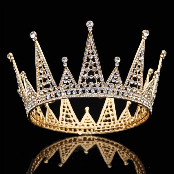 Neue Gold Luxus Kristall Braut Tiara Royal Queen König Krone Für Hochzeit Haar Zubehör Party Porm Runde Kronen Haar schmuck X0625