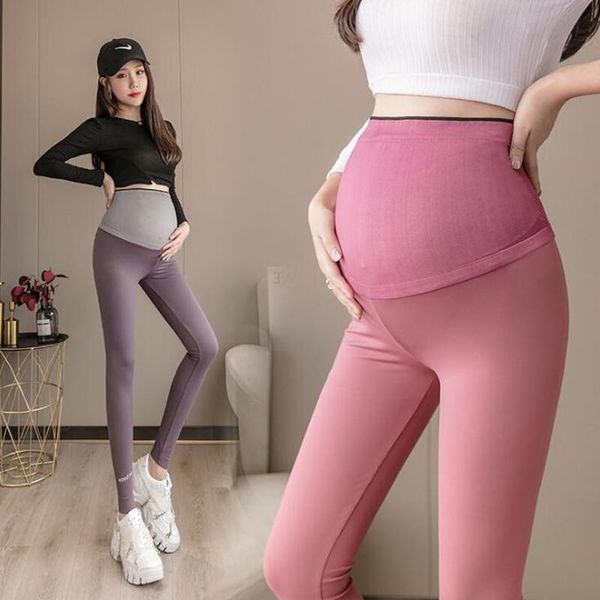 

spring and autumn pure color leggings for pregnant women fashion outer wear maternity belly lift pants bottoms, White