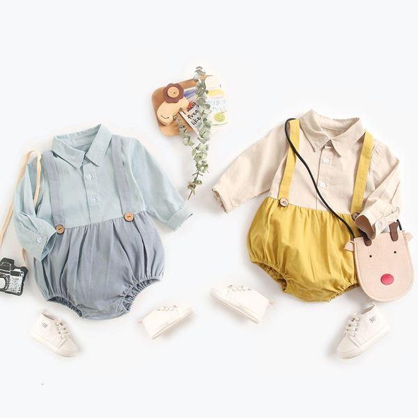 

0-3yrs newborn fake two piece long sleeve clothes rompers spring autumn baby toddler boys triangle jumpsuits, Blue