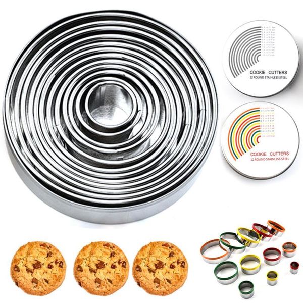 

baking & pastry tools set of 12 round cookie cutter circle biscuits cutters with storage tin for dough donut fondant kitchen accessories