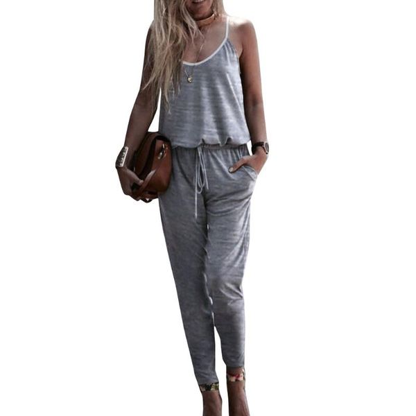 

women's jumpsuits & rompers women casual sleeveless v-neck 2021 summer ladies solid color bodysuit loose long pants trousers holiday st, Black;white