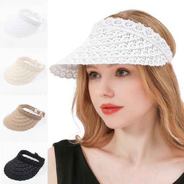 

wide brim hats 1pc lace hat summer adjustable uv protection cap large empty ladies fashion beach korean style, Blue;gray