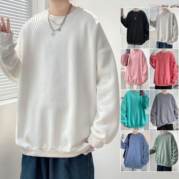 

men's sweatshirt 2021 new spring and autumn loose casual round neck sweater solid color pullover long sleeve bottoming shirt, Black