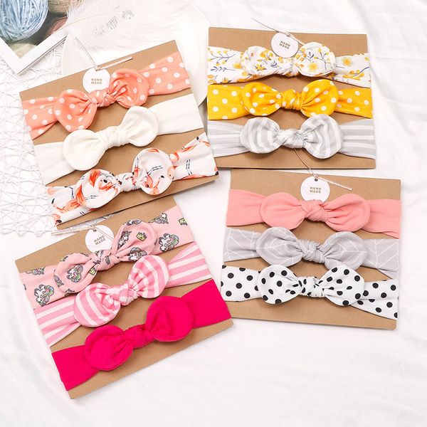 

3pcs baby girls headband set cotton bow elastic hair band princess christmas day gifts