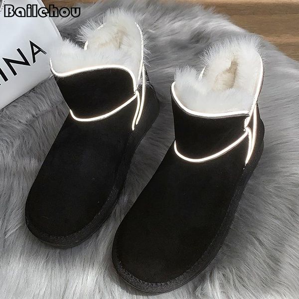 

boots women snow ladies short ankle shoes for 2021 winter furry round toe flat booties rubber platform female, Black