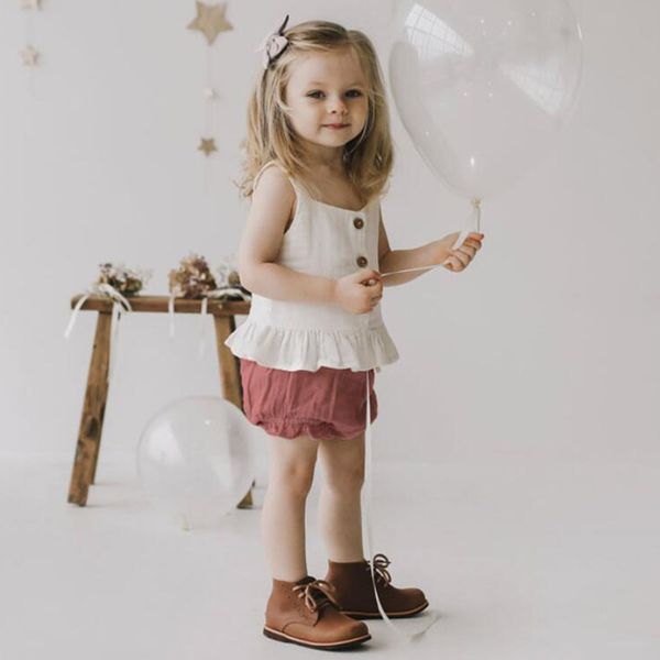 

cute baby girls outfits infant summer halter fashion short pants sets children's t-shirts 2 pieces suits 210413, White
