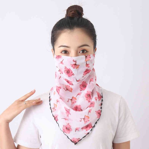 

sunscreen summer chiffon fashion printed outdoor riding neck mask, driving sunshade triangle scarf
